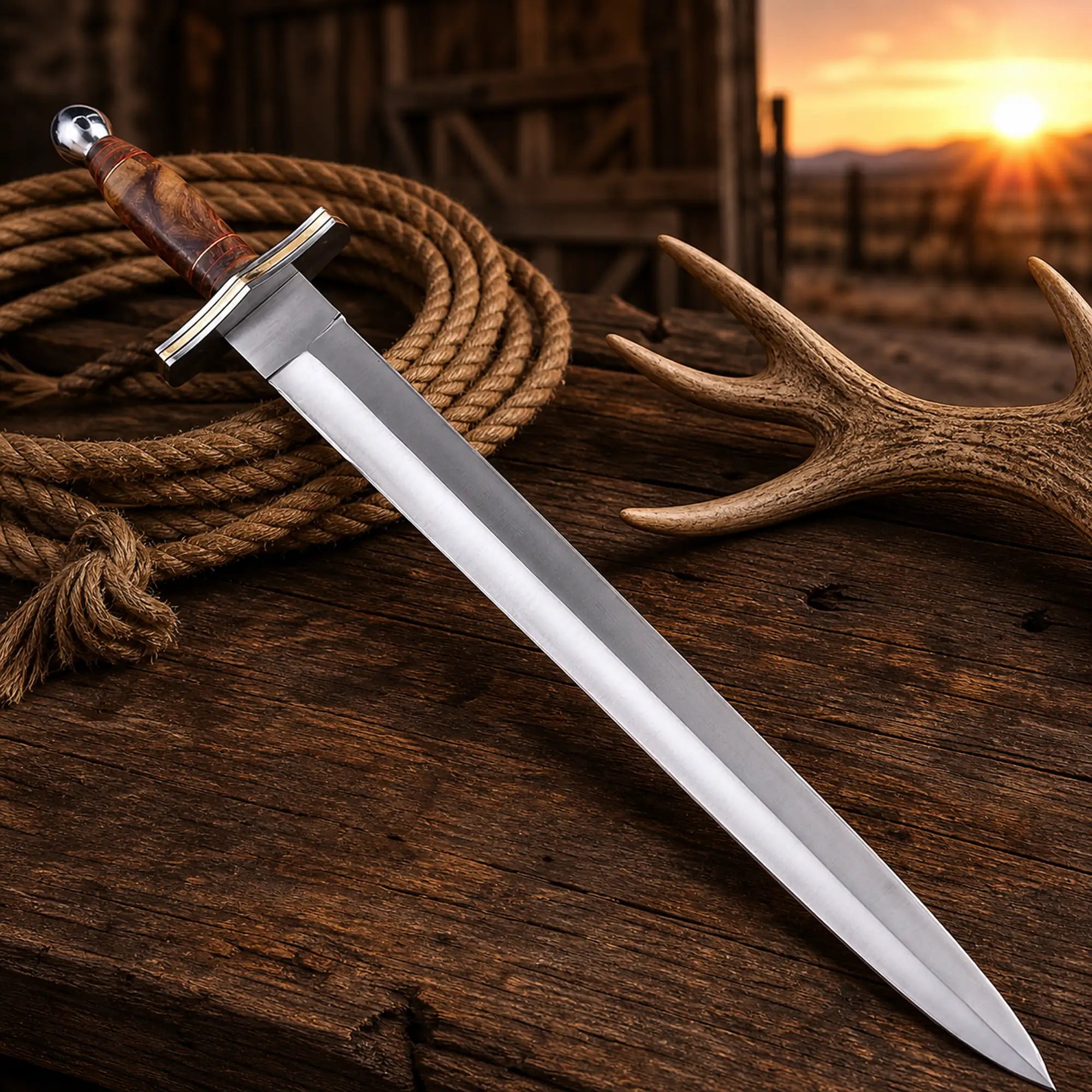 cskforged Cowboy Sword Sword Cowboy Fang High Carbon Steel Blade with Wood Handle