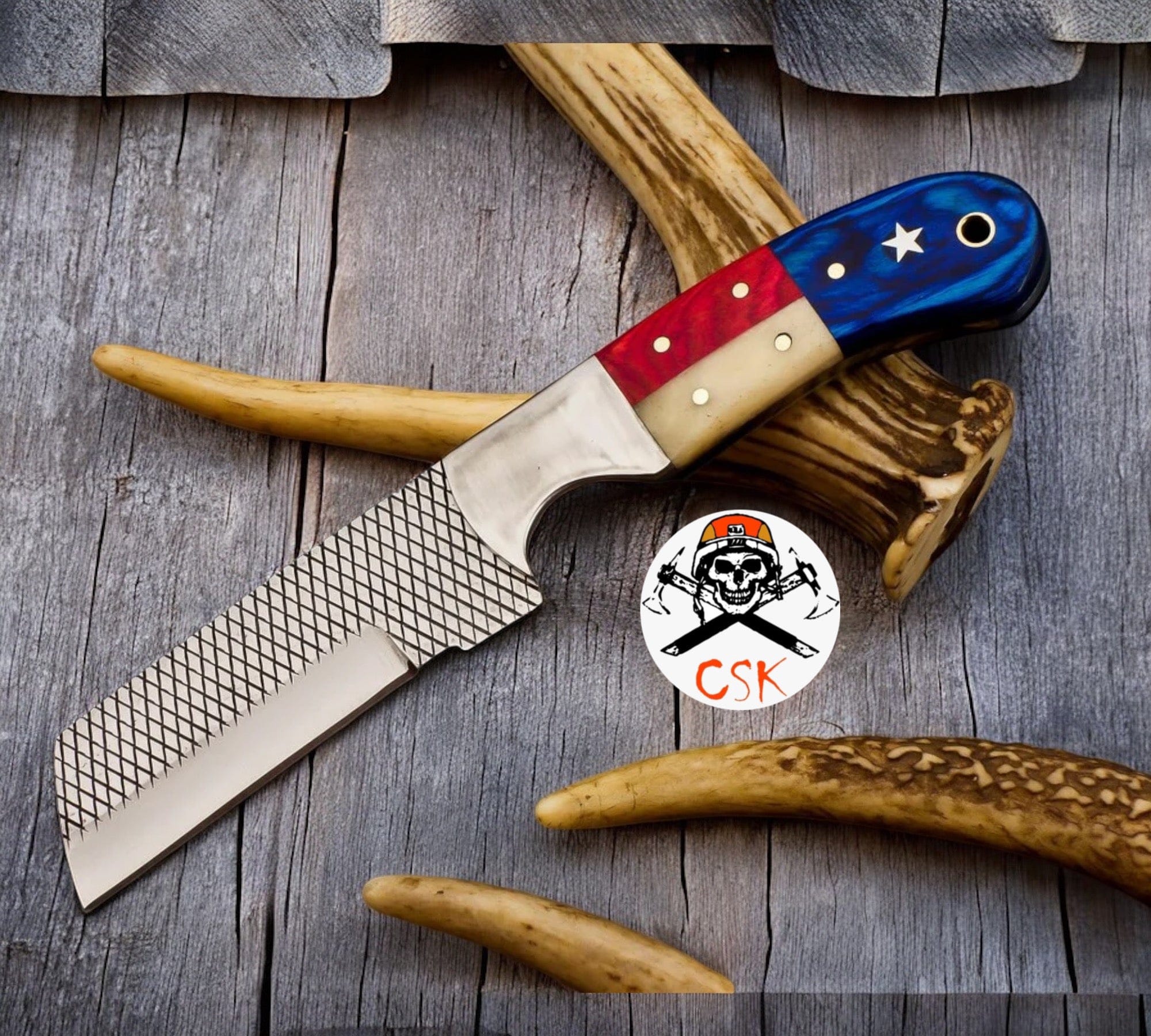 cskforged Custom Handmade Bull Cutter Knife Sheath with Texas Flag Handle