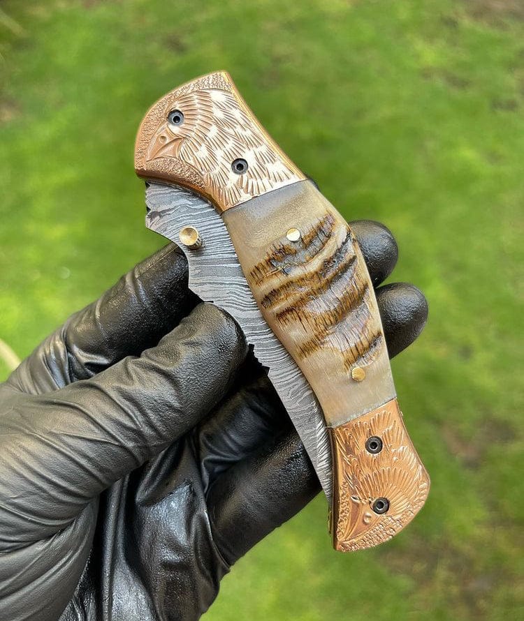 cskforged Custom Handmade Damascus Blade EDC Folding Pocket Knife