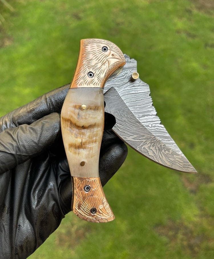 cskforged Custom Handmade Damascus Blade EDC Folding Pocket Knife