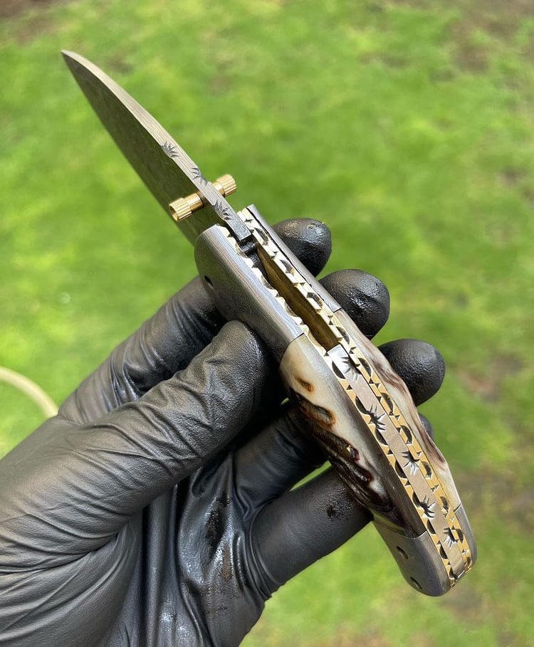 cskforged Custom Handmade Damascus Blade EDC Folding Pocket Knife