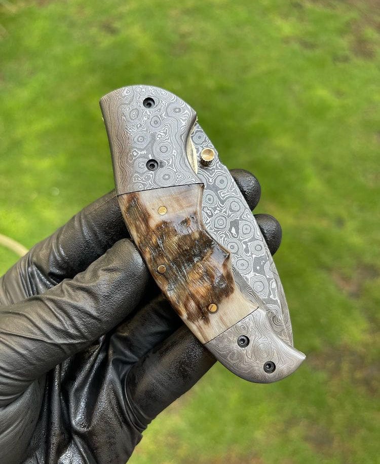 cskforged Custom Handmade Damascus Blade EDC Folding Pocket Knife