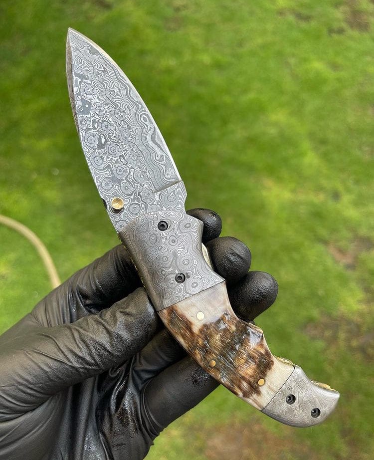 cskforged Custom Handmade Damascus Blade EDC Folding Pocket Knife