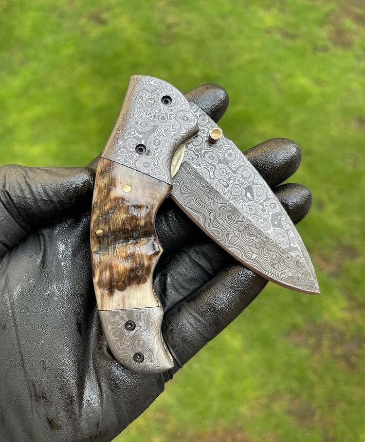 cskforged Custom Handmade Damascus Blade EDC Folding Pocket Knife