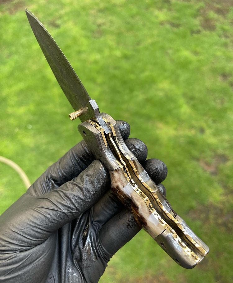 cskforged Custom Handmade Damascus Blade EDC Folding Pocket Knife