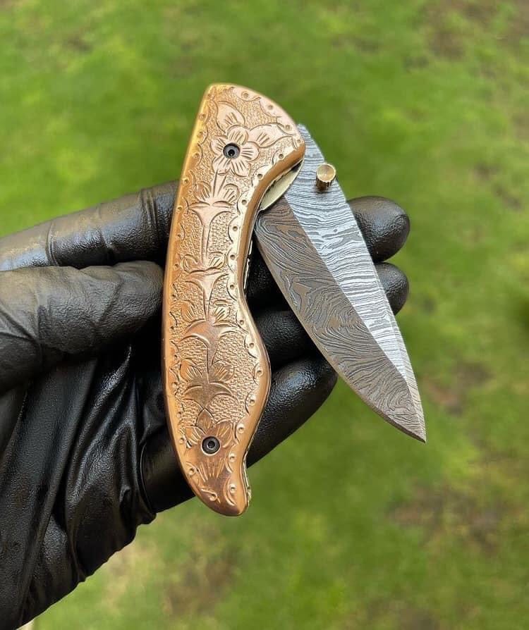 cskforged Custom Handmade Damascus Blade EDC Folding Pocket Knife