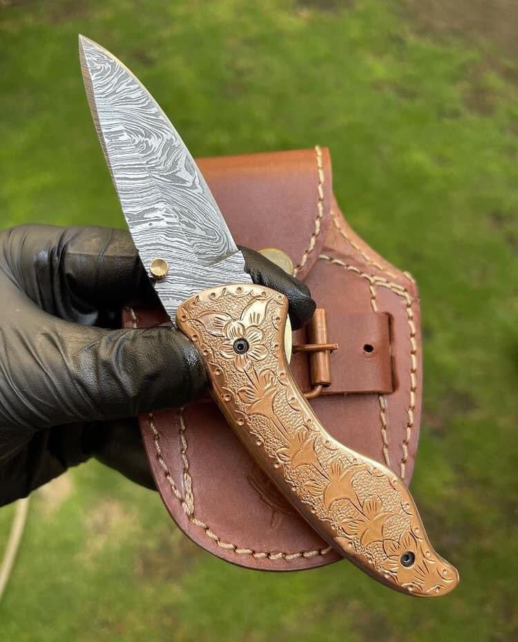 cskforged Custom Handmade Damascus Blade EDC Folding Pocket Knife