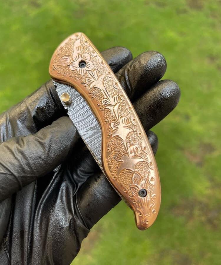 cskforged Custom Handmade Damascus Blade EDC Folding Pocket Knife