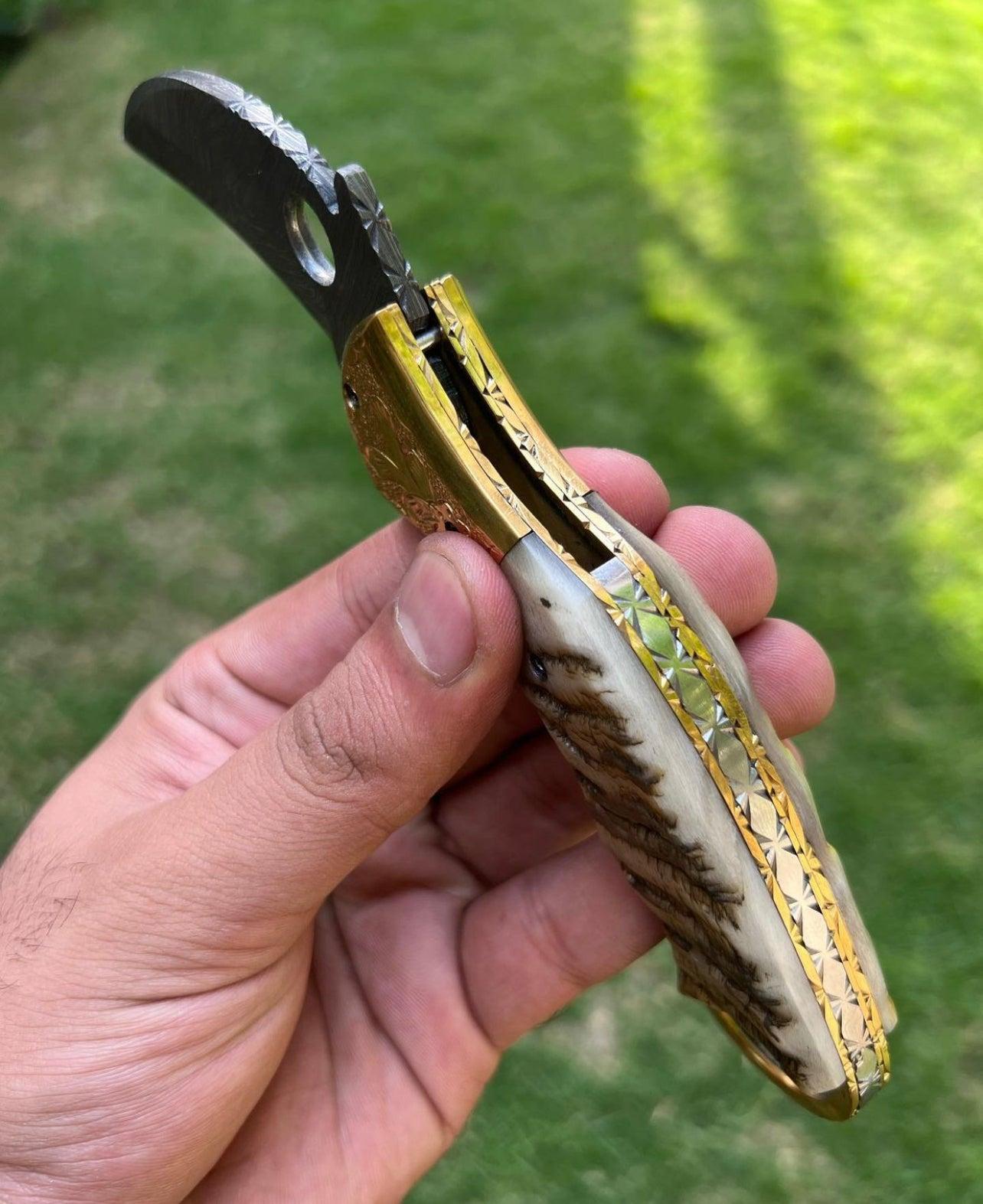cskforged Custom Handmade Damascus Folding Pocket Knife With Karambit Design