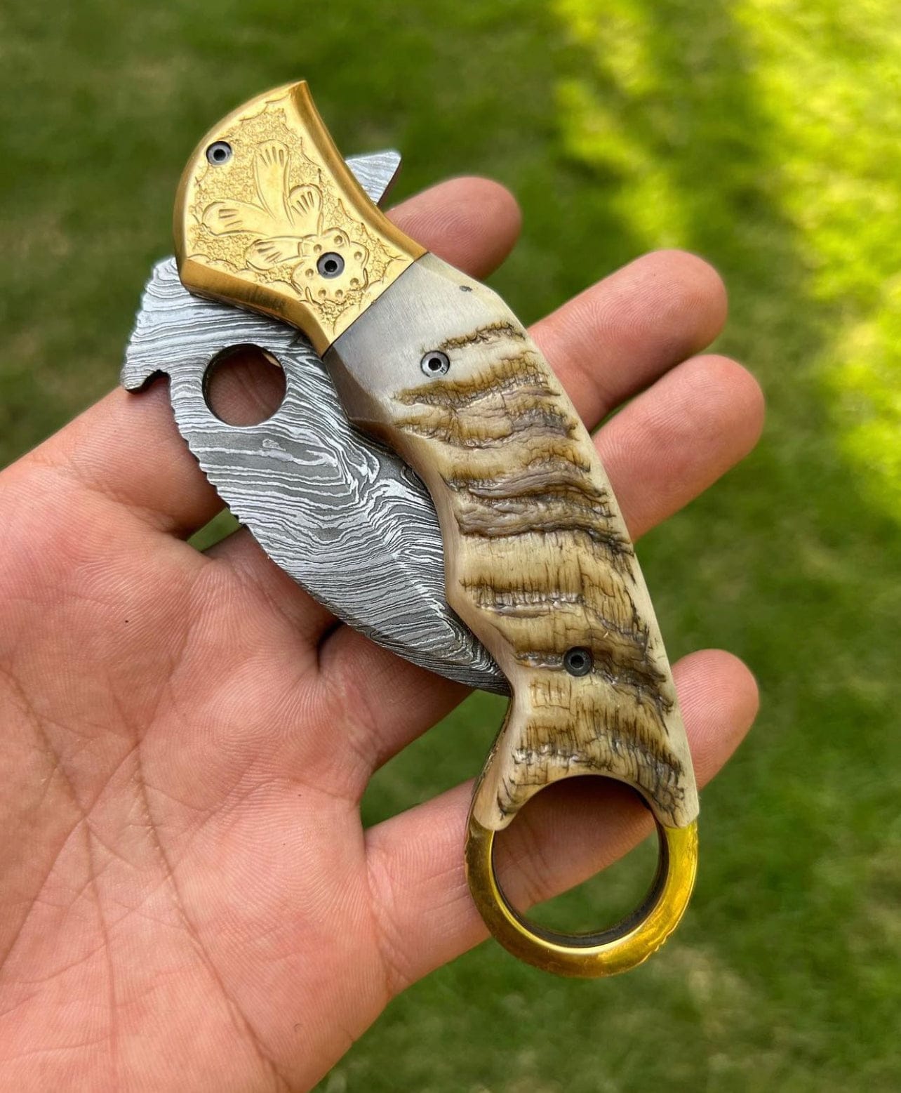 cskforged Custom Handmade Damascus Folding Pocket Knife With Karambit Design