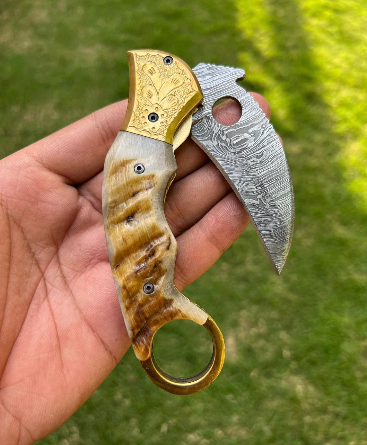 cskforged Custom Handmade Damascus Folding Pocket Knife With Karambit Design