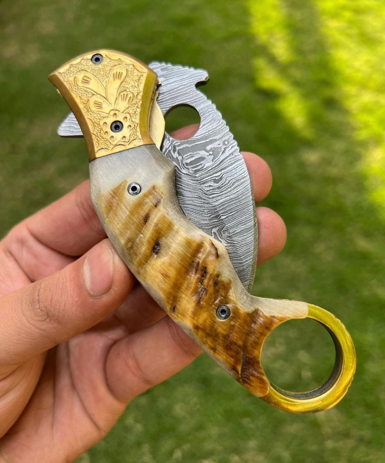 cskforged Custom Handmade Damascus Folding Pocket Knife With Karambit Design