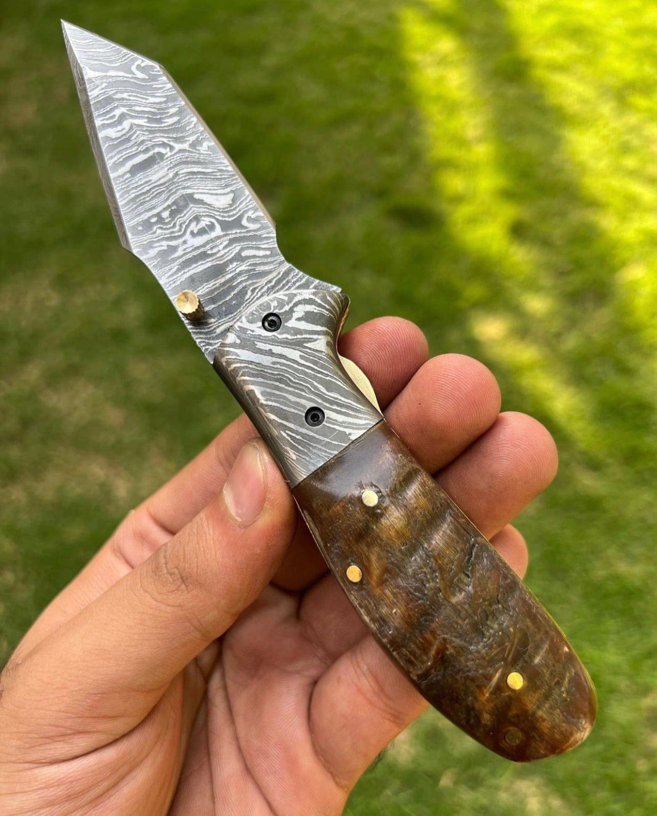cskforged Custom Handmade Damascus steel Tanto Blade EDC Folding Pocket Knife