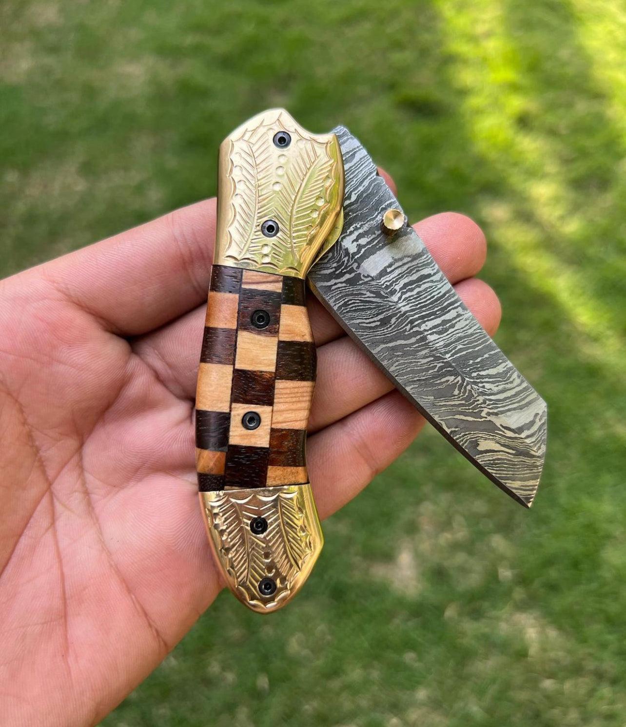 cskforged Custom Handmade Damascus steel Tanto Blade EDC Folding Pocket Knife