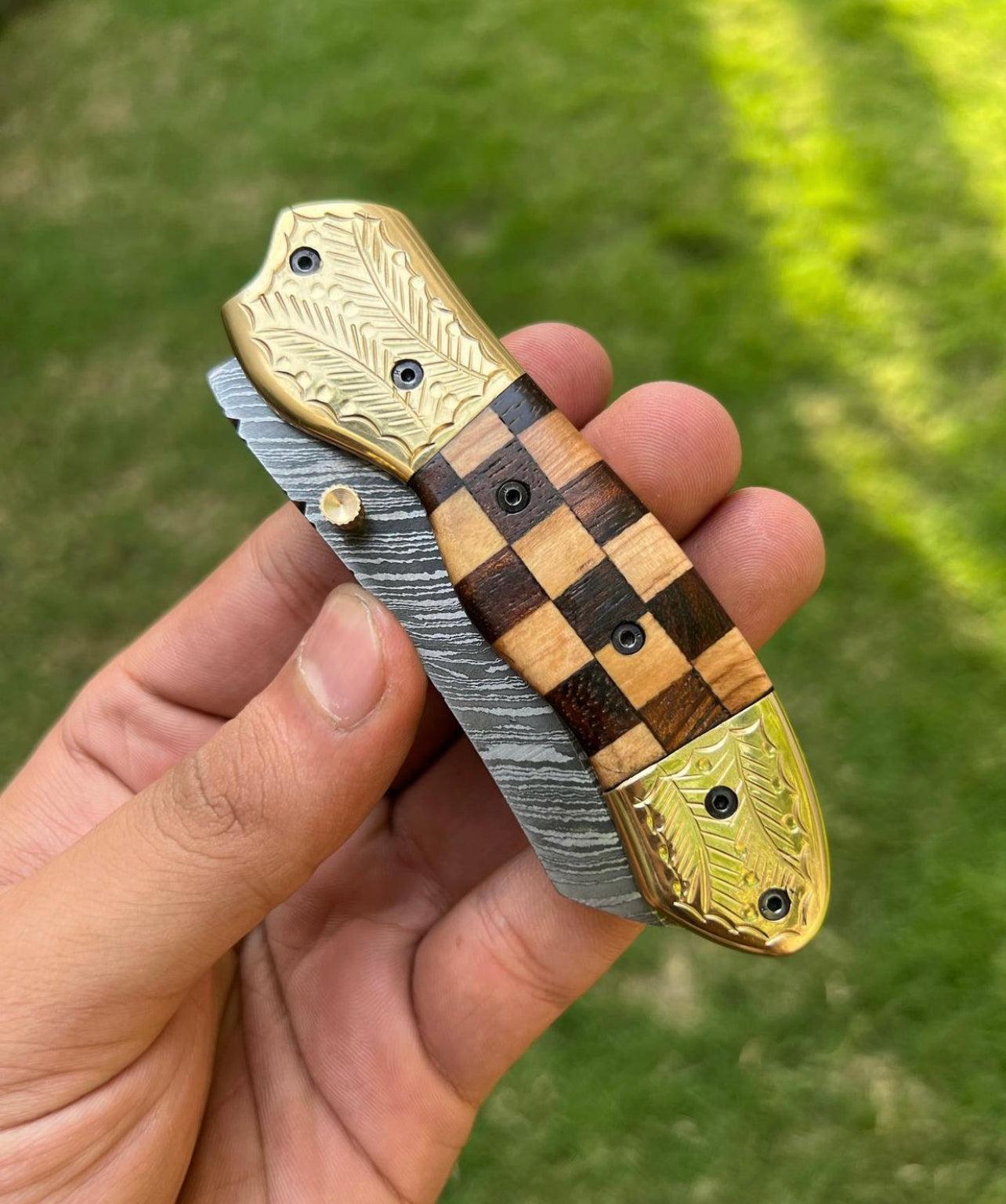 cskforged Custom Handmade Damascus steel Tanto Blade EDC Folding Pocket Knife