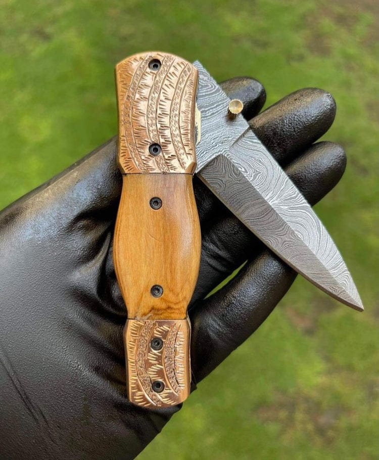 cskforged Damascus Blade EDC Folding Pocket Knife