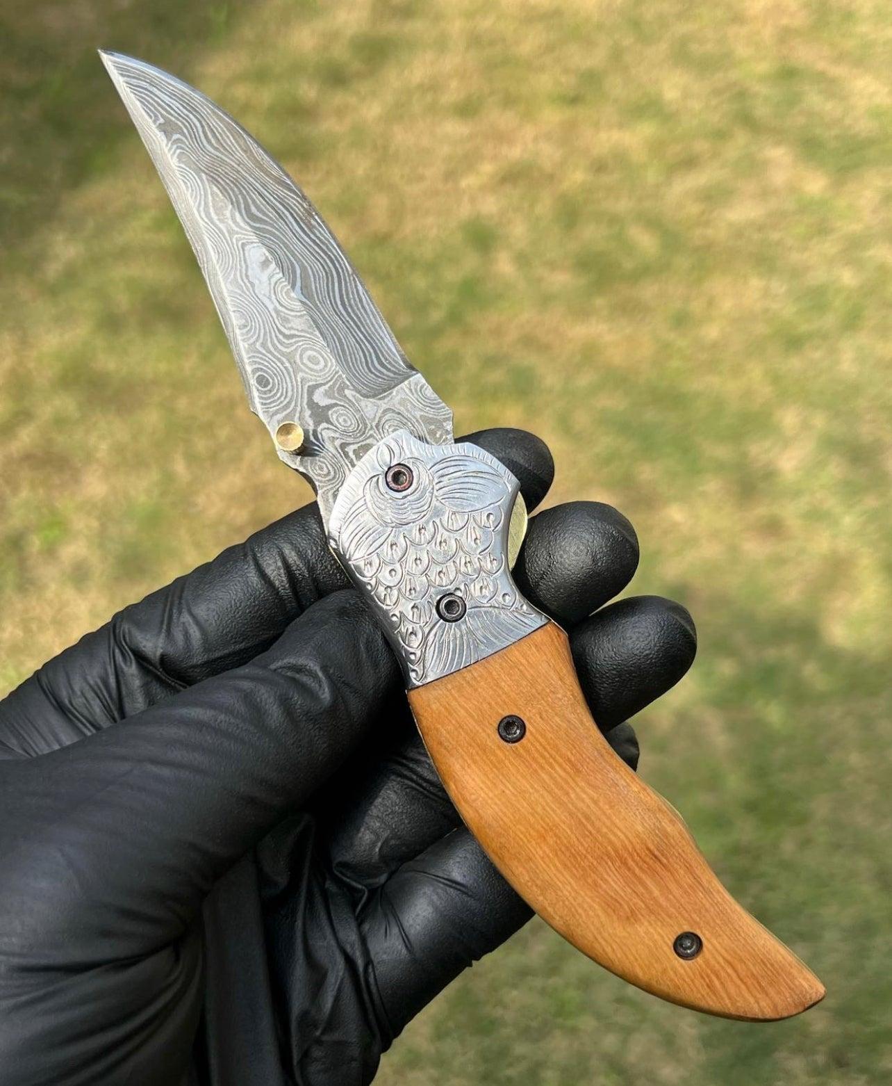 cskforged Damascus Blade EDC Folding Pocket Knife