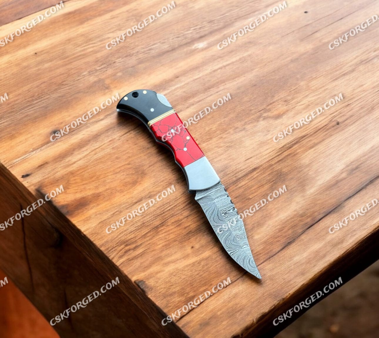 cskforged Damascus folding 97.75 DAMASCUS STEEL FOLDING POCKET HANDMADE KNIFE STONE HANDLE+LEATHER SHEATH