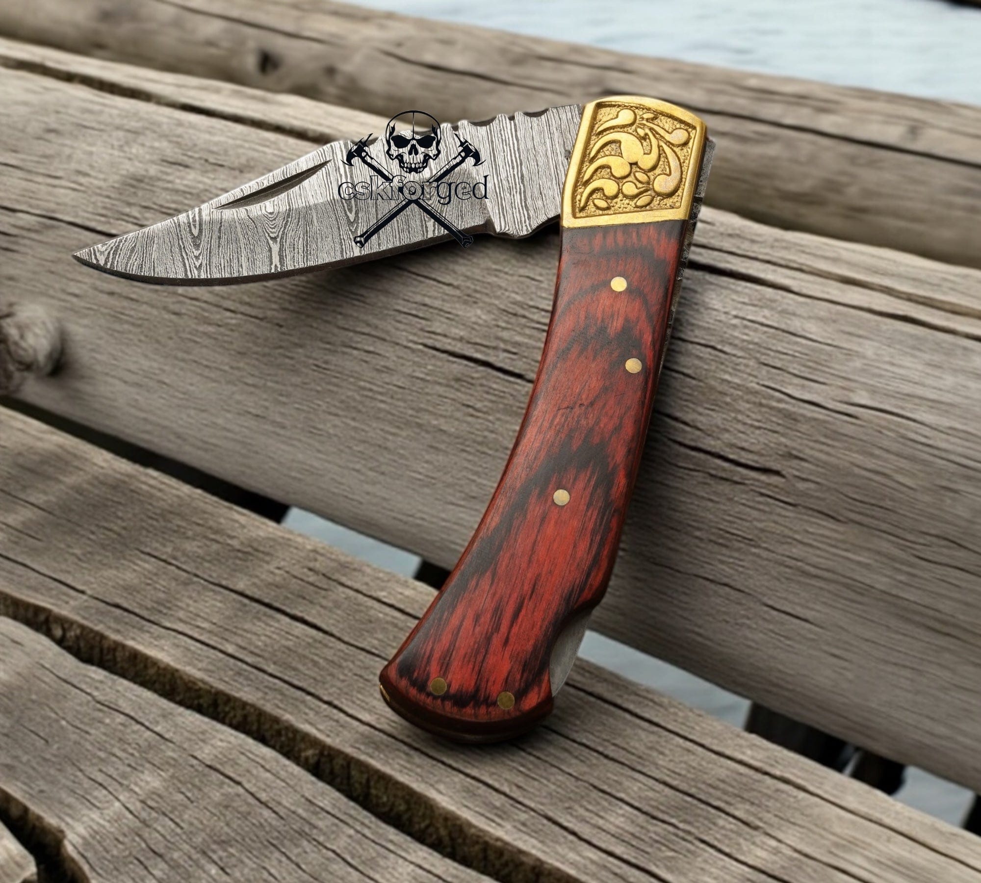 cskforged Damascus folding CelestialSnap Damascus - 7.5" Back Lock Pocket Knife