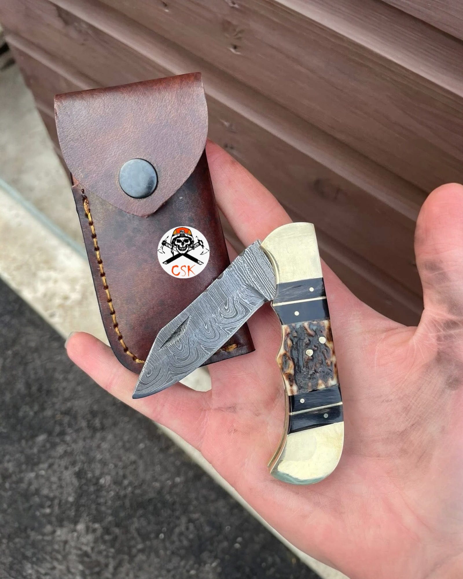 cskforged Damascus folding Cowboy Pocket Knife – Handmade Damascus Blade