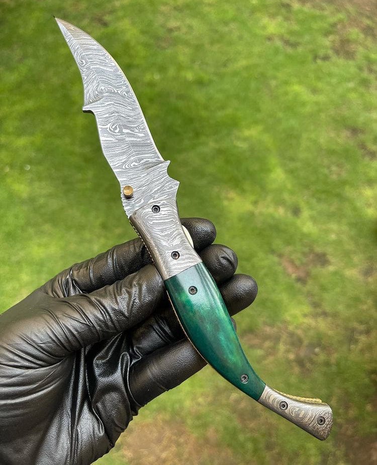 cskforged Damascus folding Custom Handmade Damascus Blade EDC Folding Pocket Knife