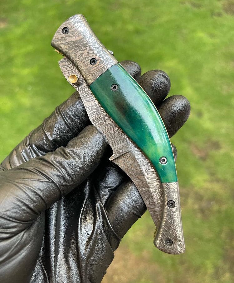 cskforged Damascus folding Custom Handmade Damascus Blade EDC Folding Pocket Knife