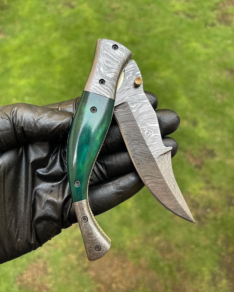cskforged Damascus folding Custom Handmade Damascus Blade EDC Folding Pocket Knife