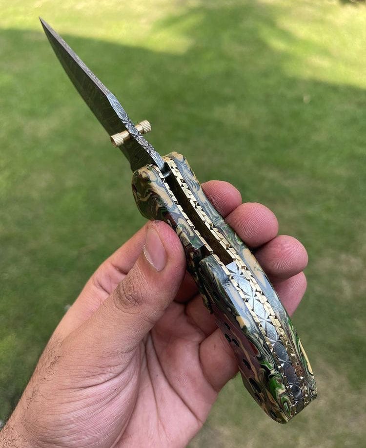 cskforged Damascus folding Damascus Blade EDC Folding Pocket Knife
