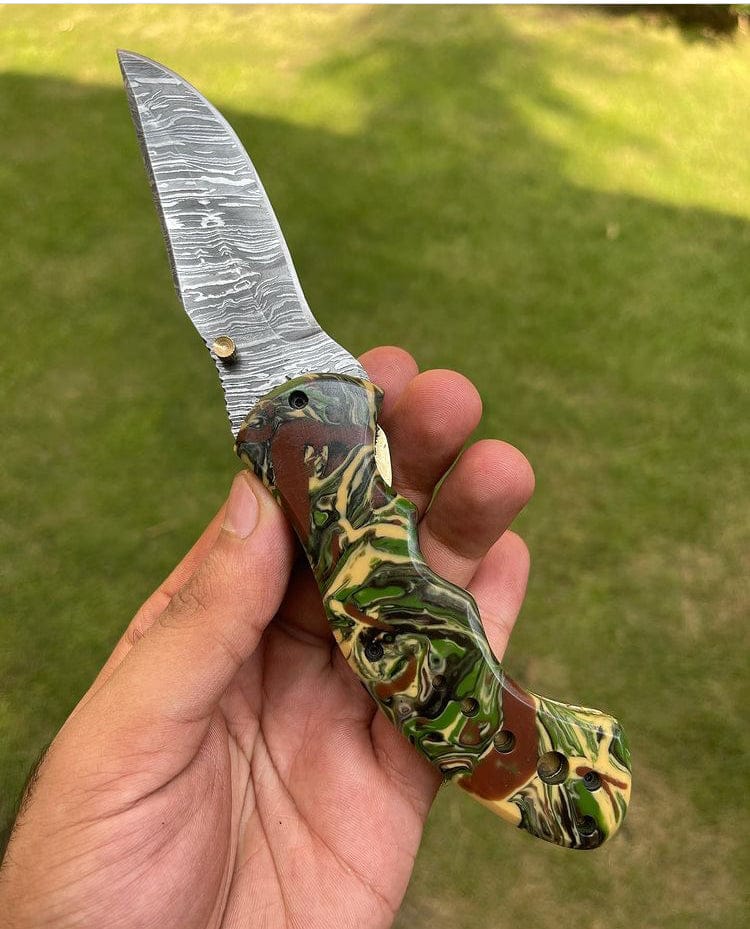cskforged Damascus folding Damascus Blade EDC Folding Pocket Knife