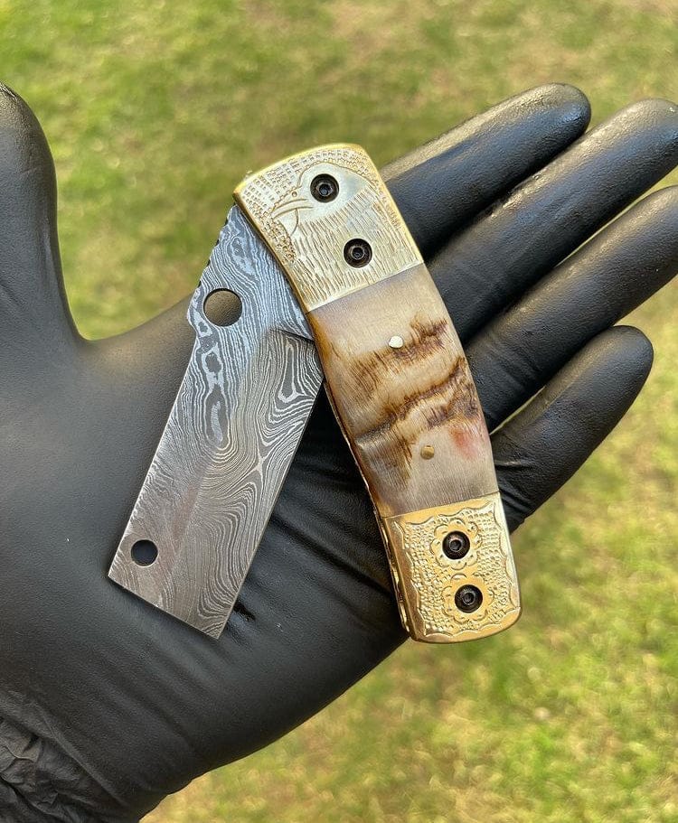 cskforged Damascus folding Damascus Blade EDC Pocket Knife