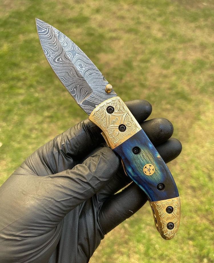 cskforged Damascus folding Damascus Blade EDC Pocket Knife