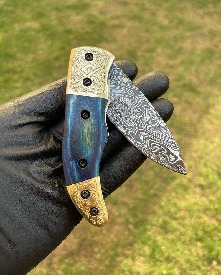 cskforged Damascus folding Damascus Blade EDC Pocket Knife