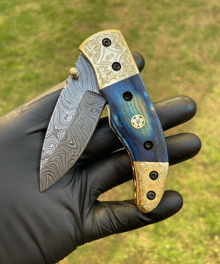 cskforged Damascus folding Damascus Blade EDC Pocket Knife