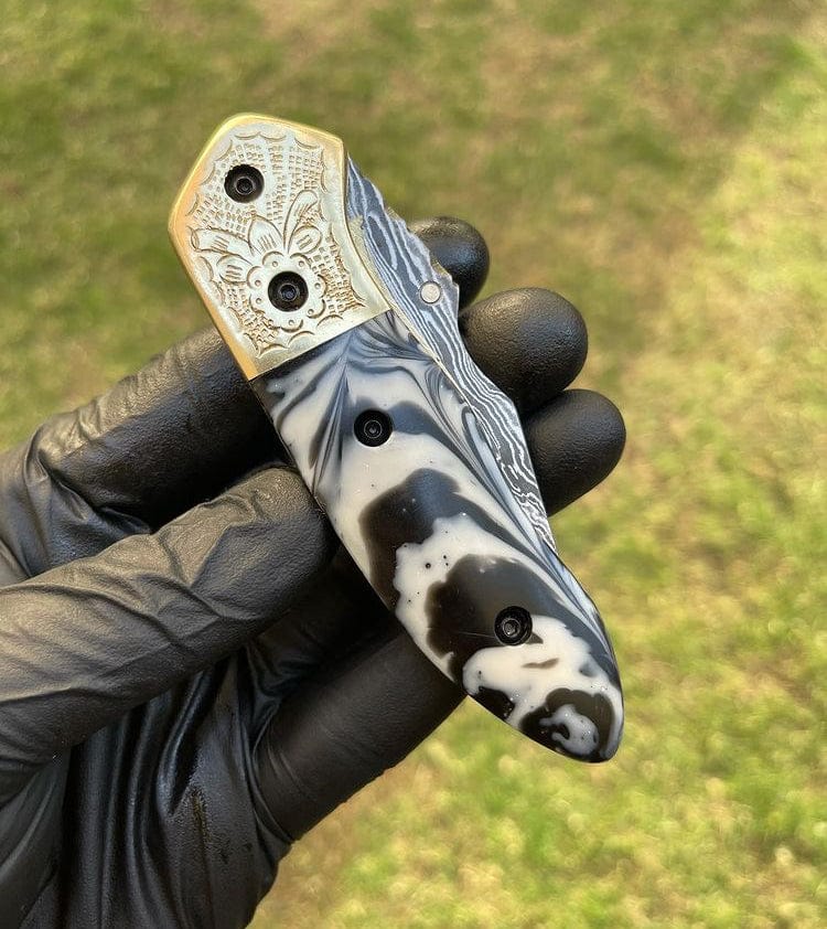 cskforged Damascus folding Damascus Blade EDC Pocket Knife