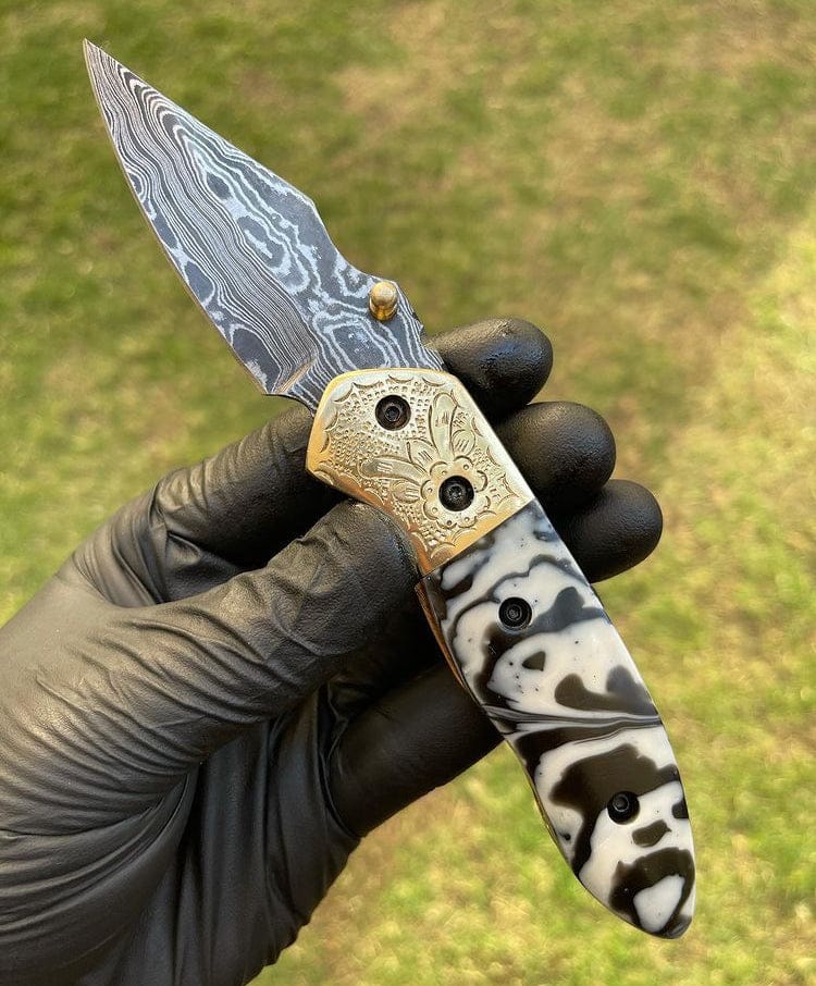 cskforged Damascus folding Damascus Blade EDC Pocket Knife
