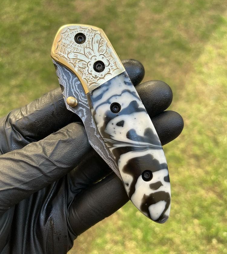 cskforged Damascus folding Damascus Blade EDC Pocket Knife