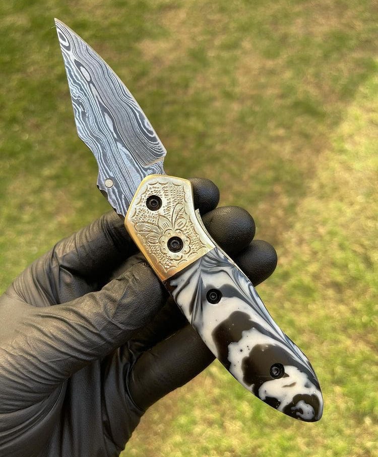 cskforged Damascus folding Damascus Blade EDC Pocket Knife