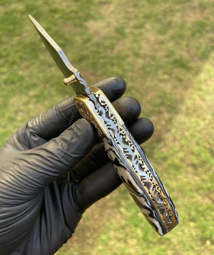 cskforged Damascus folding Damascus Blade EDC Pocket Knife