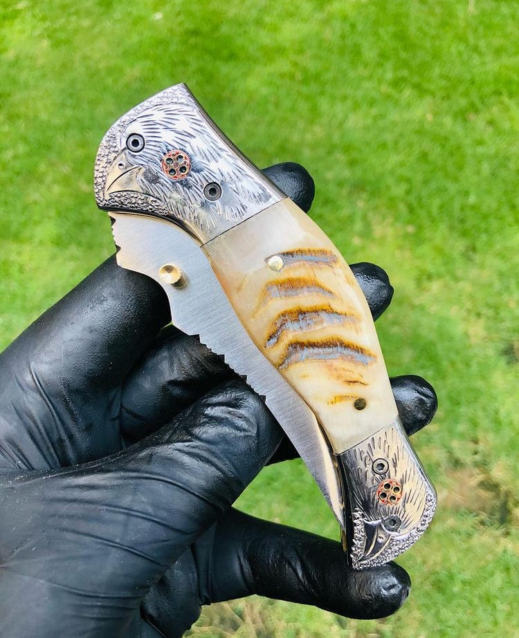 cskforged Damascus folding Folding pocket D2 Blade EDC Folding Pocket Knife
