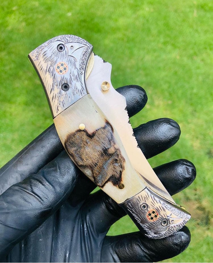 cskforged Damascus folding Folding pocket D2 Blade EDC Folding Pocket Knife
