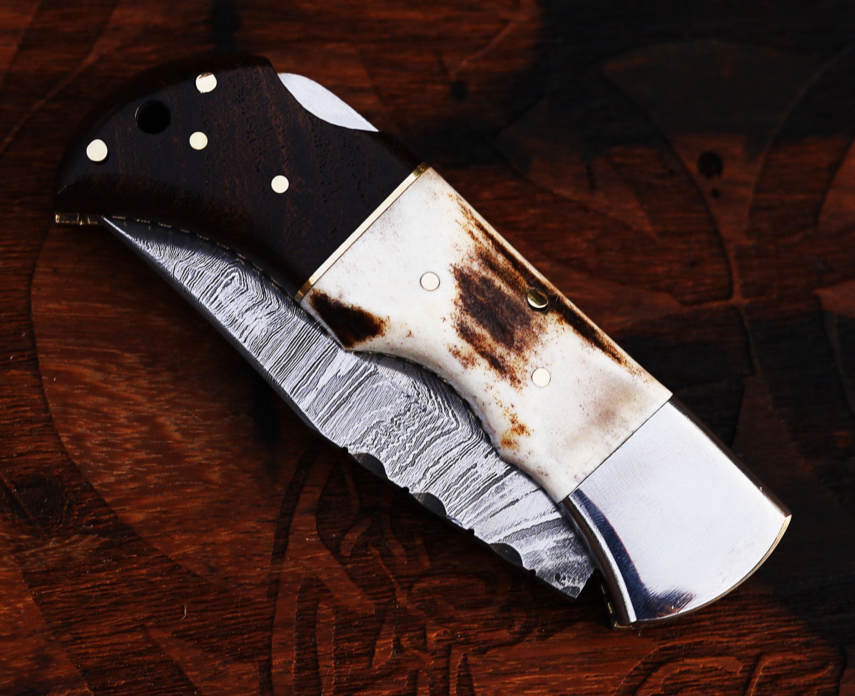 cskforged Damascus folding Personalized Damascus Steel Pocket Knife with Damascus Folding Knife - Custom Valentines Day Gift Knife for Husband