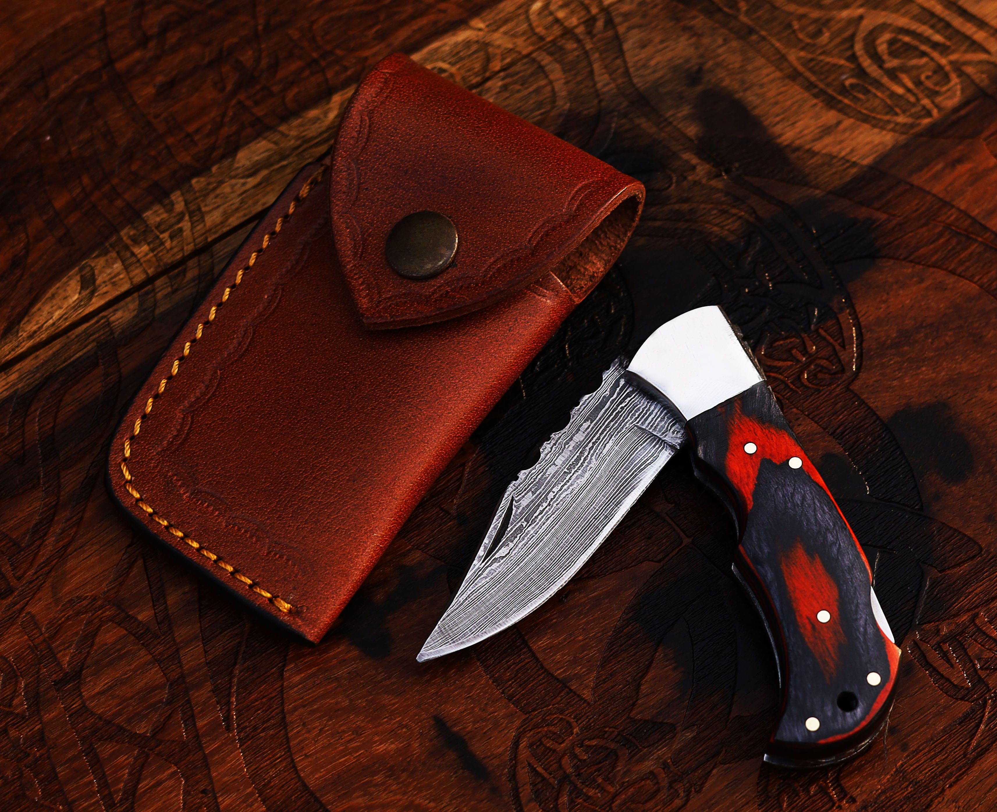 cskforged Damascus folding Personalized Damascus Steel Pocket Knife with Damascus Folding Knife - Custom Valentines Day Gift Knife for Husband
