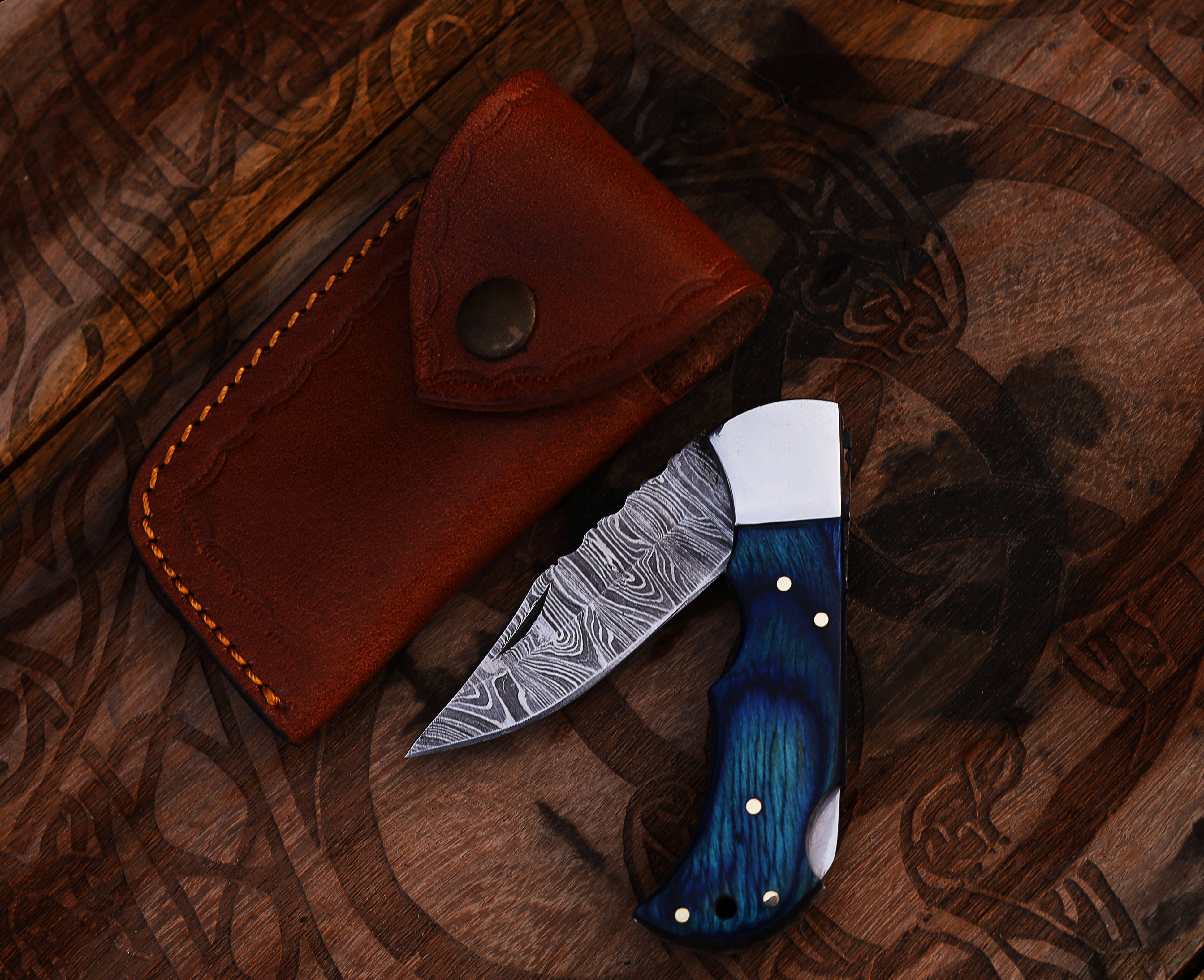 cskforged Damascus folding Personalized Damascus Steel Pocket Knife with Damascus Folding Knife - Custom Valentines Day Gift Knife for Husband