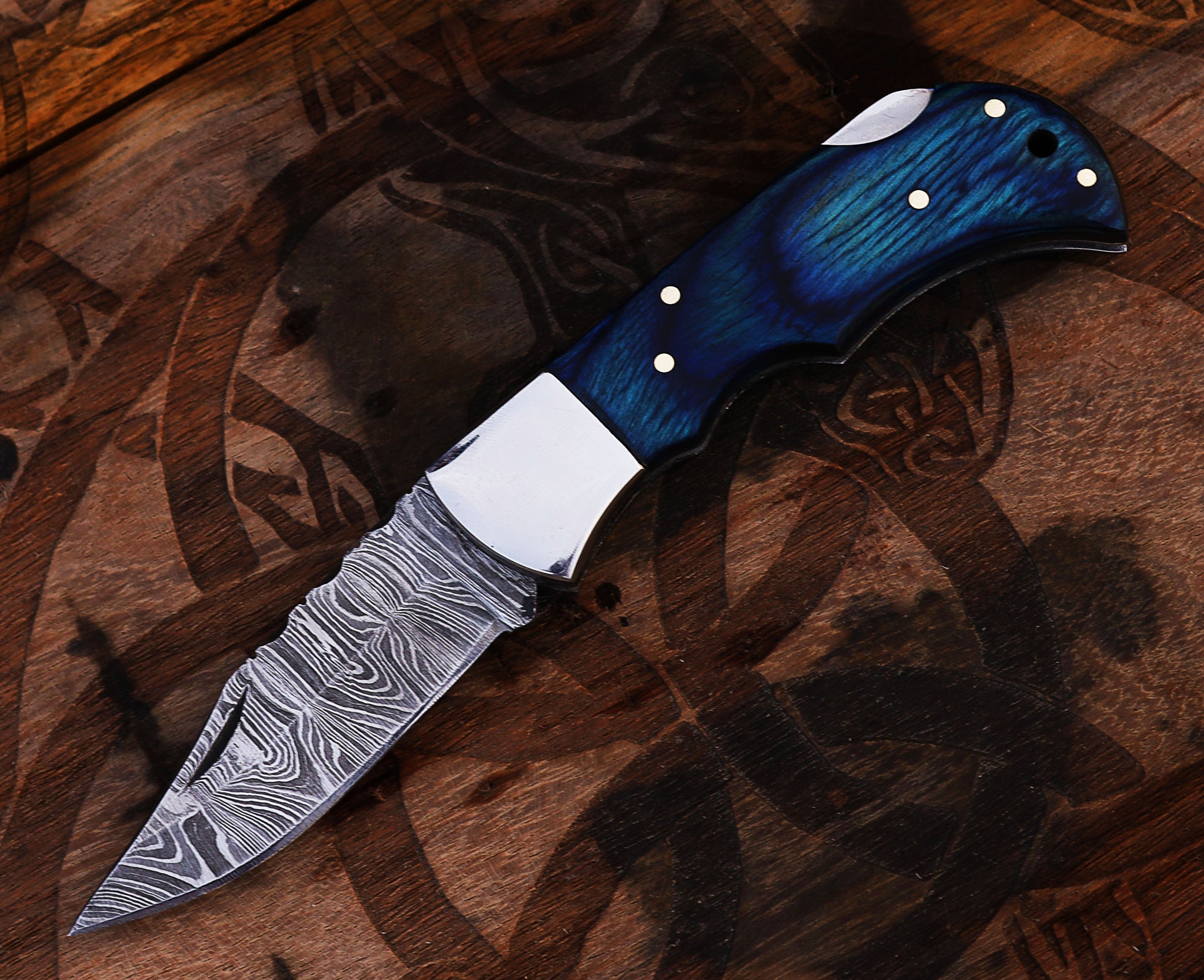 cskforged Damascus folding Personalized Damascus Steel Pocket Knife with Damascus Folding Knife - Custom Valentines Day Gift Knife for Husband