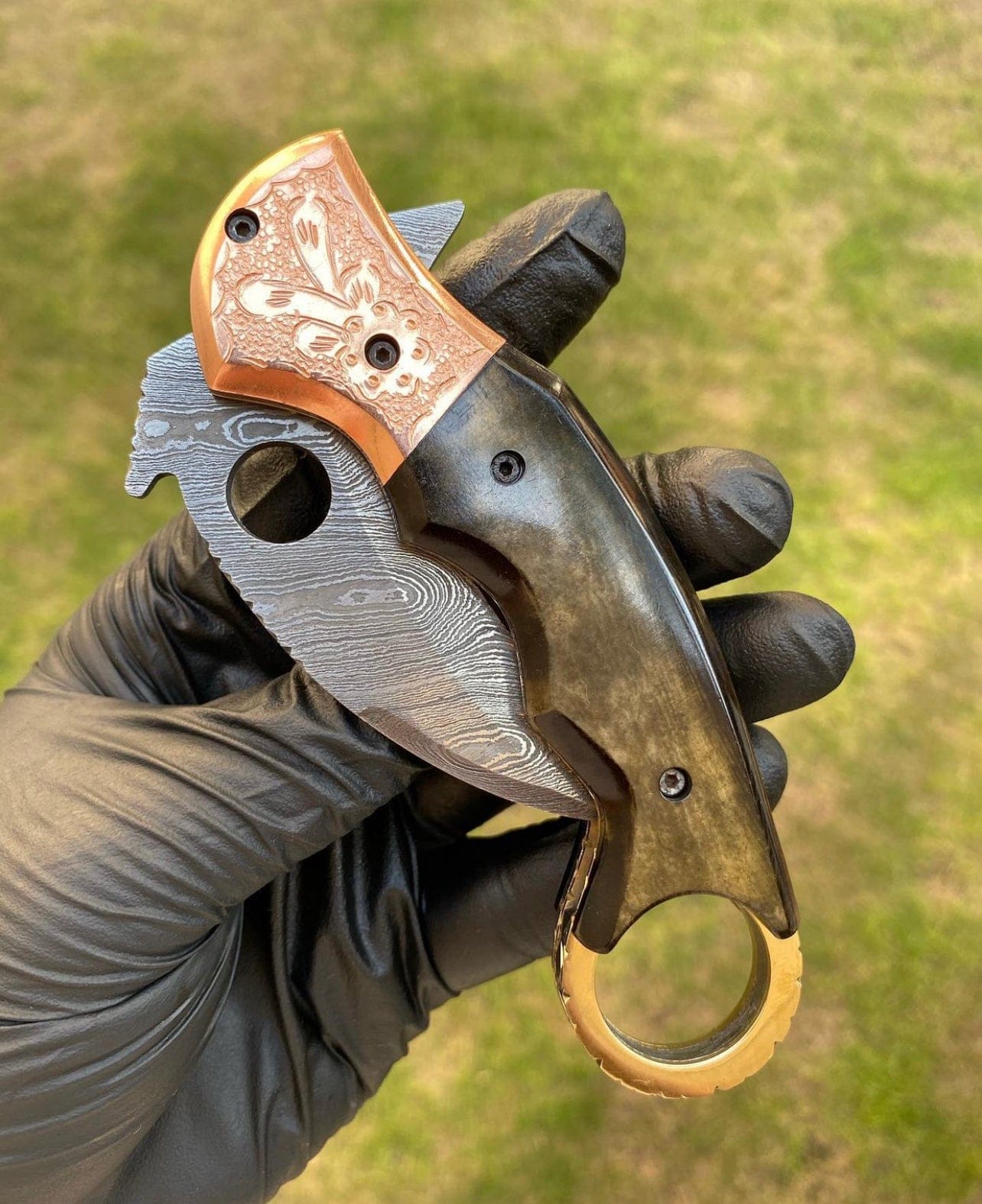 cskforged Damascus Folding Pocket knife With Karambit  Design