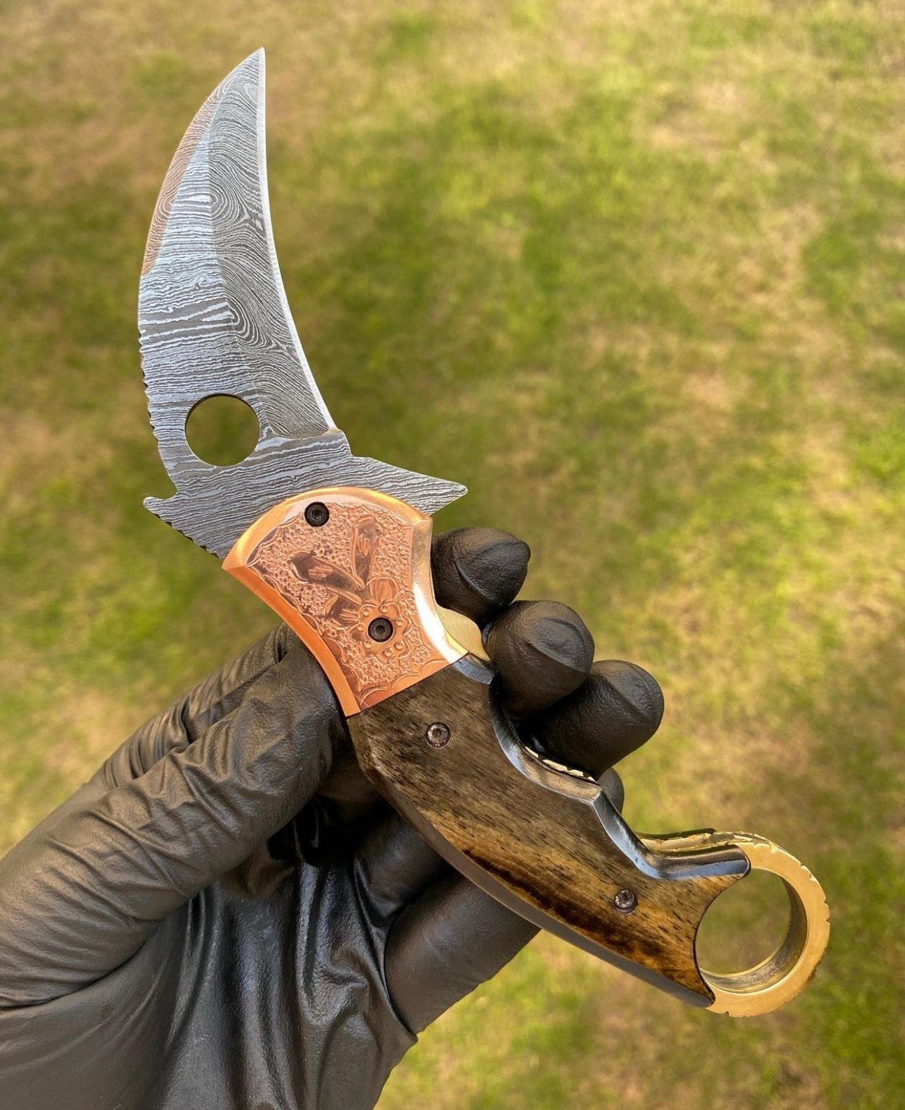 cskforged Damascus Folding Pocket knife With Karambit  Design