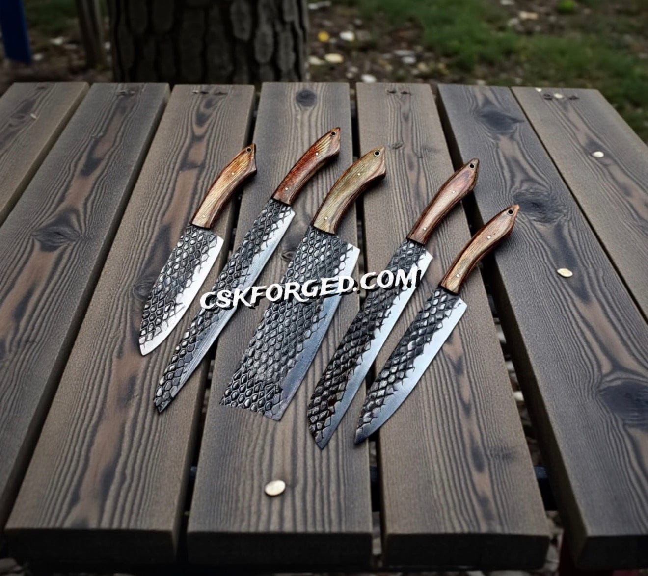 cskforged Damascus kitchen set Rasp Tool Steel Kitchen Knife Set – Rustic Chef Collection & PAKKA Wood Handles