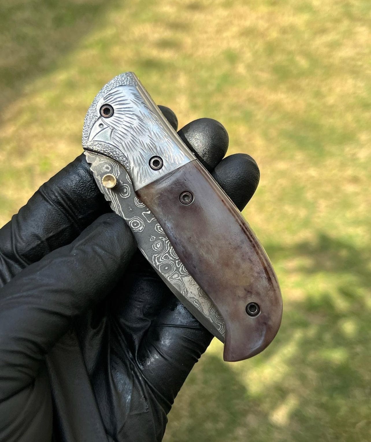 cskforged Damascus pocket folding knife