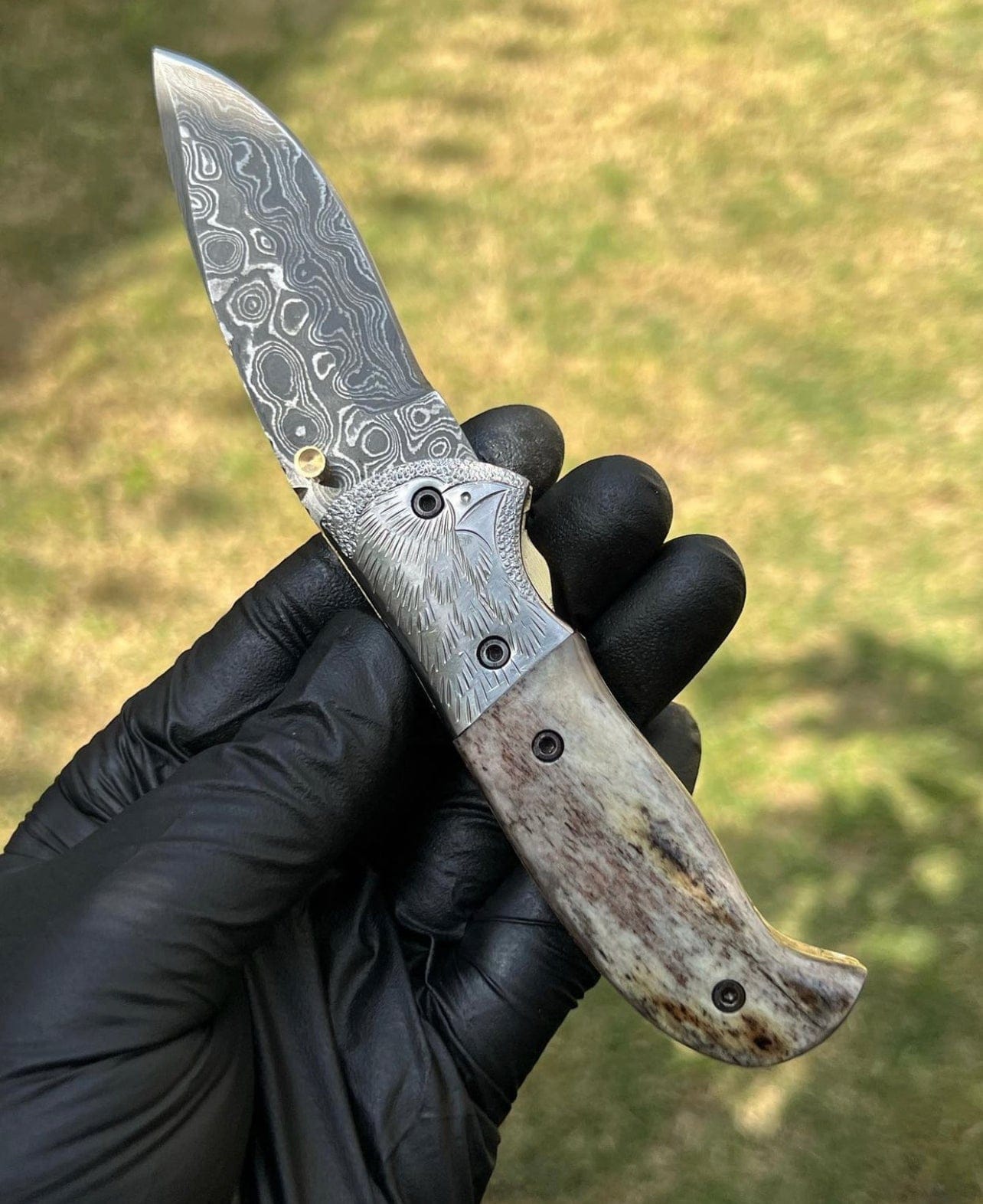 cskforged Damascus pocket folding knife