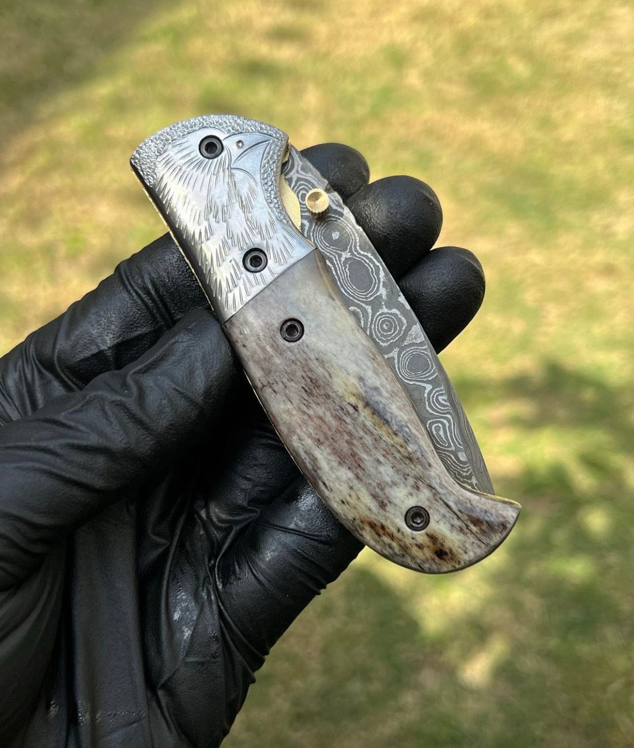 cskforged Damascus pocket folding knife